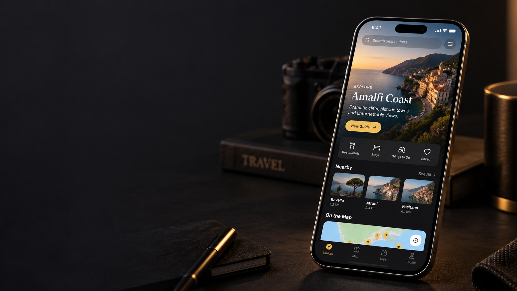 iOS travel app displayed on a smartphone
