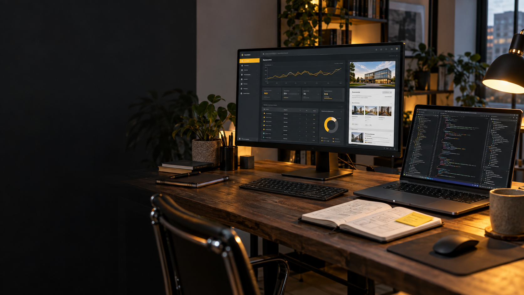 PHP development workspace with application screens and code editor