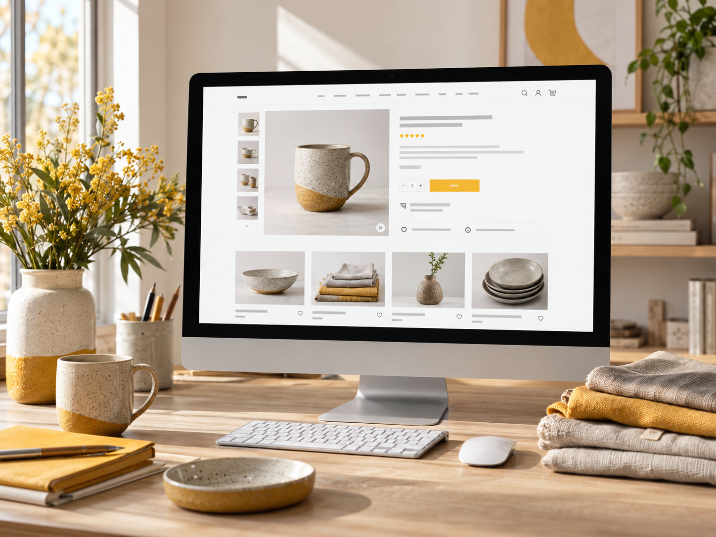 Online retailer's product pages displayed on a desktop monitor